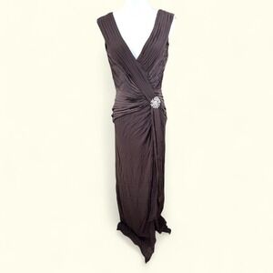 Tadashi Collection Brown Evening Gown Maxi Dress‎ Pleated Rhinestone Formal